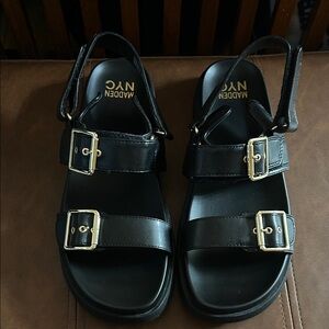 Black Sandals with Gold Buckles